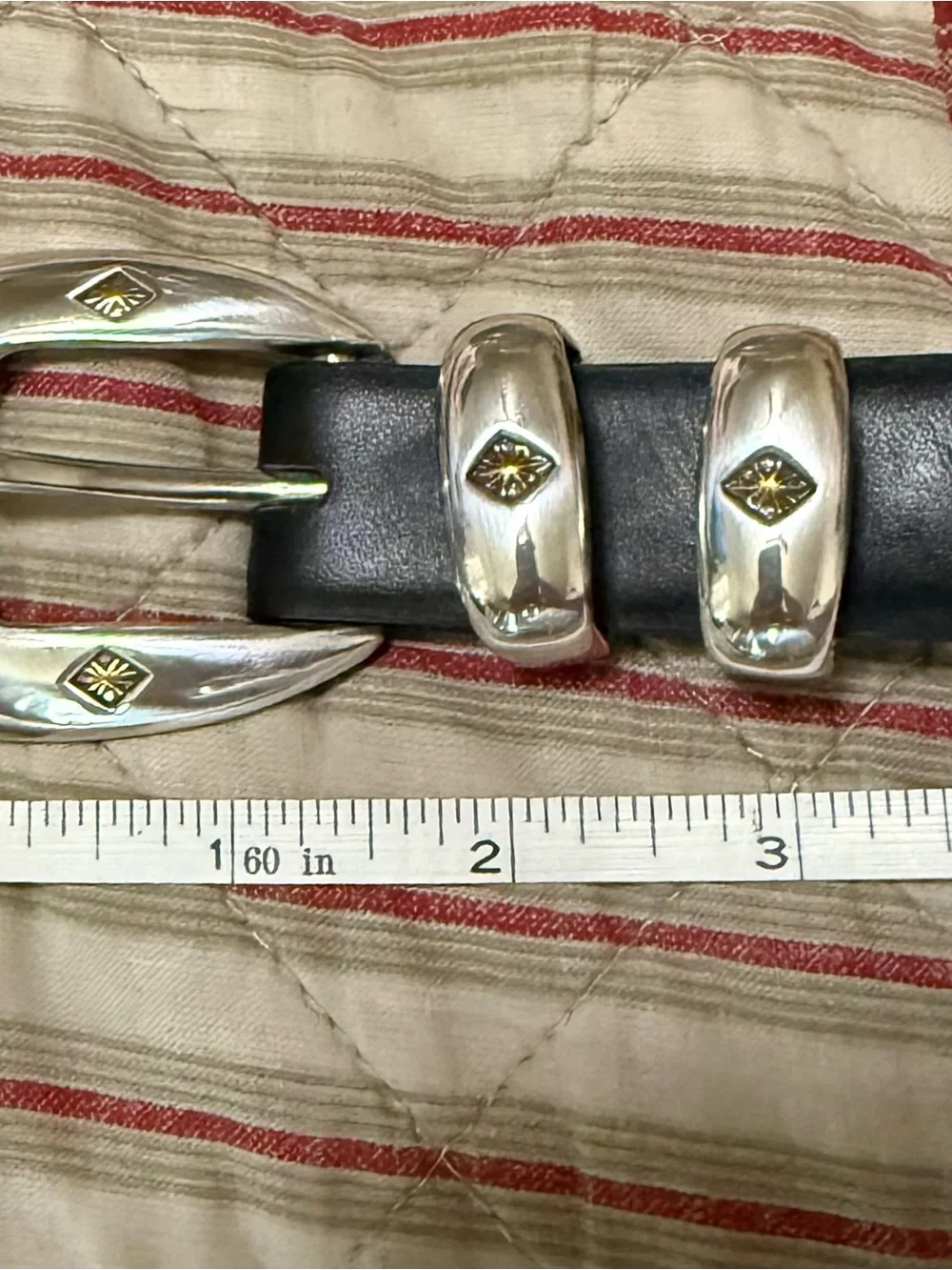 36” Black Leather Concho Belt with Silver Decorative Buckle